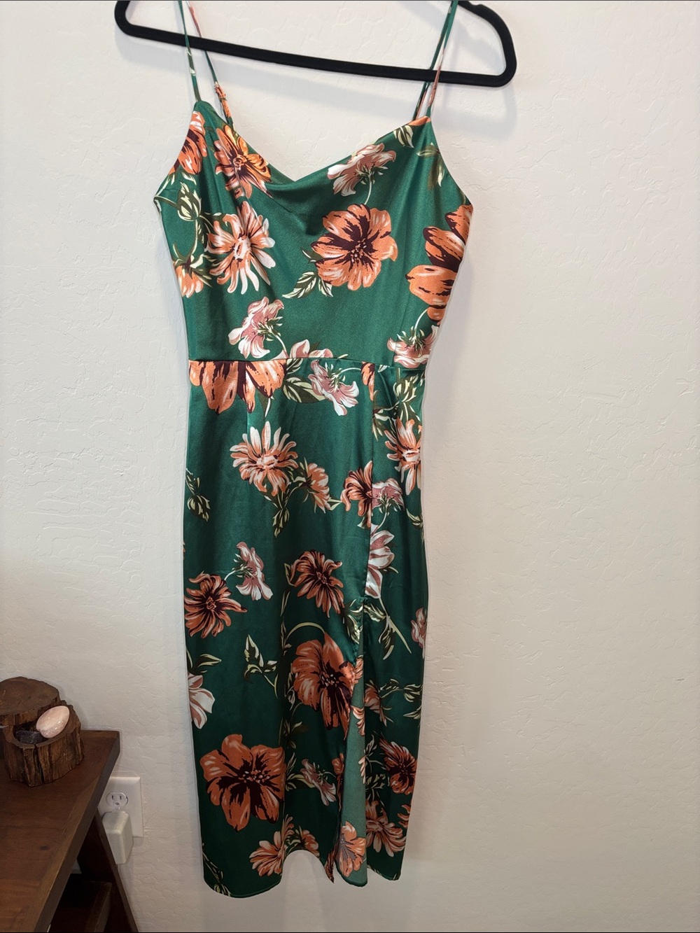 Green Floral Slip Dress with Orange Blooms